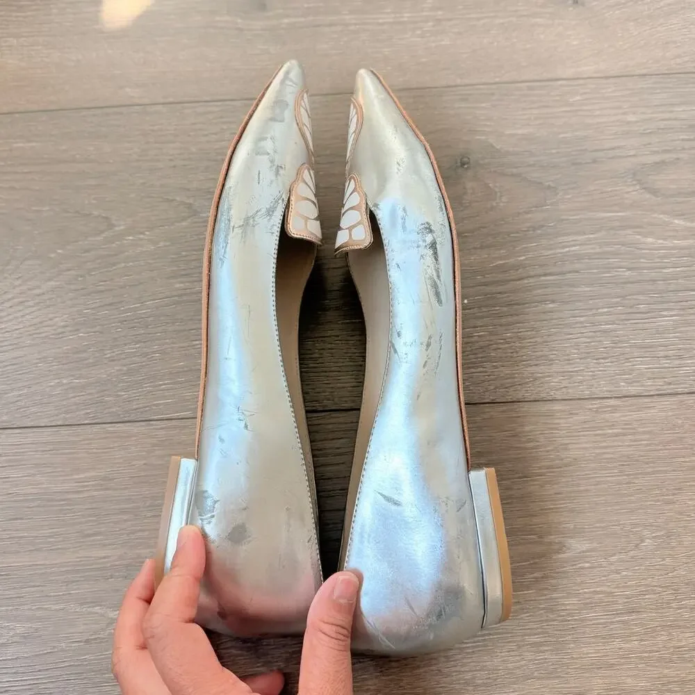 Sophia Webster Butterfly Flats Patent Leather Silver Point Toe Size 39 Whimsical
